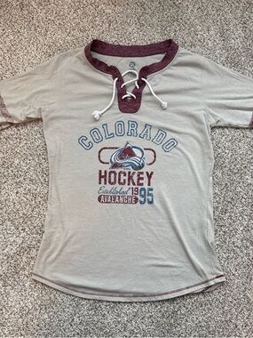 Avalanche Beige and Maroon Lace-Up Colorado Hockey Tee